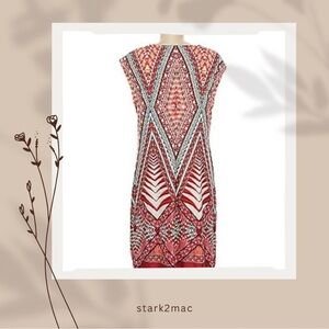 (255)Studio One Red and Orange Sleeveless Sheath Dress